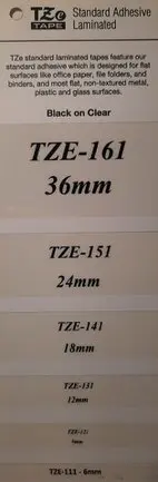 Brother Black on Clear Laminated tapes TZE161, TZE151, TZE141, TZE131, TZE121, TZE111