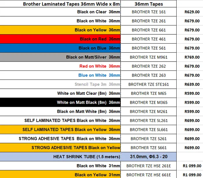 Brother TZE Laminated labels 36mm