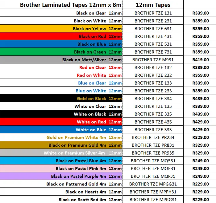 Brother TZE Laminated labels 12mm