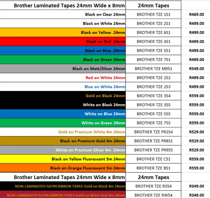 Brother TZE Laminated labels 24mm