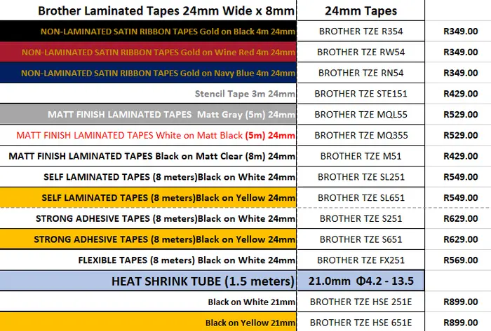 Brother TZE Laminated labels 24mm