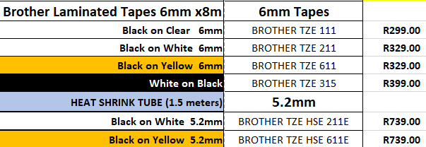 Brother TZE Laminated labels 6mm