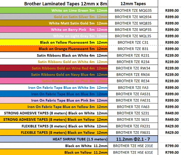 Brother TZE Laminated labels 12mm