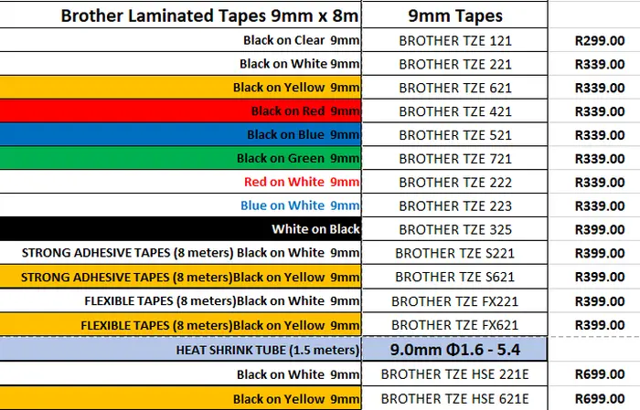 Brother TZE Laminated labels 9mm