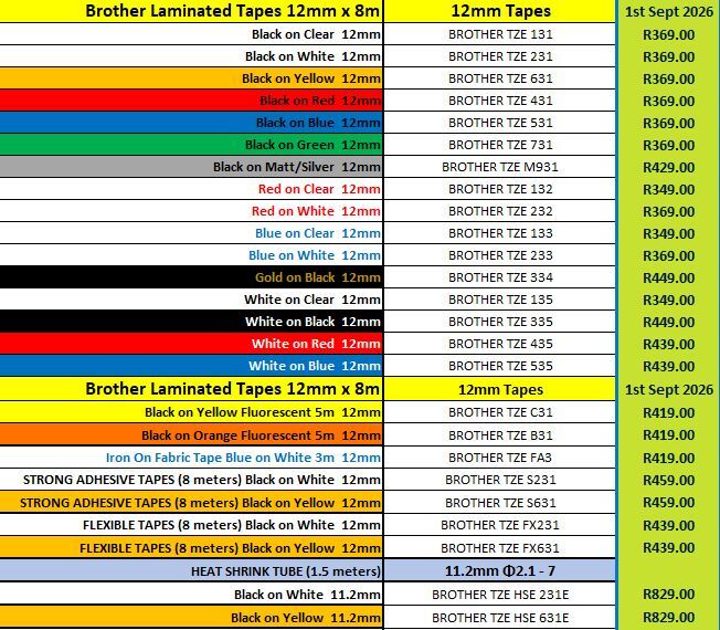 Sept 2026 Brother Laminated Tapes 12mm Sept 2026 Brother Laminated Tapes 12mm